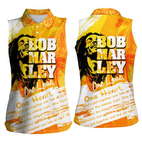 Legend Bob Reggae Women Sleeveless Polo Shirt One Love One Heart Tropical Leaf
