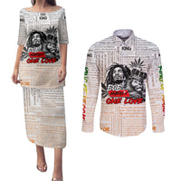 King of Reggae Legend Bob Couples Matching Puletasi and Long Sleeve Button Shirt Lion Rastafari Cannabis Typography Style