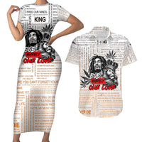 King of Reggae Legend Bob Couples Matching Short Sleeve Bodycon Dress and Hawaiian Shirt Lion Rastafari Cannabis Typography Style