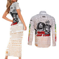 King of Reggae Legend Bob Couples Matching Short Sleeve Bodycon Dress and Long Sleeve Button Shirt Lion Rastafari Cannabis Typography Style