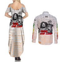 King of Reggae Legend Bob Couples Matching Summer Maxi Dress and Long Sleeve Button Shirt Lion Rastafari Cannabis Typography Style