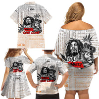 King of Reggae Legend Bob Family Matching Off Shoulder Short Dress and Hawaiian Shirt Lion Rastafari Cannabis Typography Style