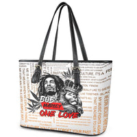 King of Reggae Legend Bob Leather Tote Bag Lion Rastafari Cannabis Typography Style