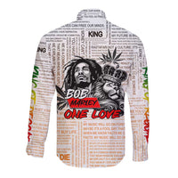 King of Reggae Legend Bob Long Sleeve Button Shirt Lion Rastafari Cannabis Typography Style