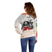King of Reggae Legend Bob Off Shoulder Sweater Lion Rastafari Cannabis Typography Style