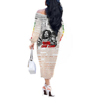 King of Reggae Legend Bob Off The Shoulder Long Sleeve Dress Lion Rastafari Cannabis Typography Style