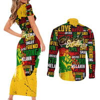 Black History Month Couples Matching Short Sleeve Bodycon Dress and Long Sleeve Button Shirt Strength Love and Justice Typography