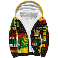 Black History Month Sherpa Hoodie Strength Love and Justice Typography