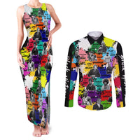 Black History Month Couples Matching Tank Maxi Dress and Long Sleeve Button Shirt African American Paint Splashes