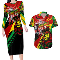 Jamaica Lion Couples Matching Long Sleeve Bodycon Dress and Hawaiian Shirt Coat Of Arms Rastafarianism