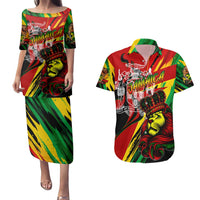 Jamaica Lion Couples Matching Puletasi and Hawaiian Shirt Coat Of Arms Rastafarianism