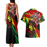 Jamaica Lion Couples Matching Tank Maxi Dress and Hawaiian Shirt Coat Of Arms Rastafarianism