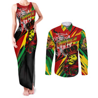 Jamaica Lion Couples Matching Tank Maxi Dress and Long Sleeve Button Shirt Coat Of Arms Rastafarianism