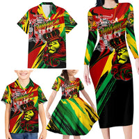 Jamaica Lion Family Matching Long Sleeve Bodycon Dress and Hawaiian Shirt Coat Of Arms Rastafarianism