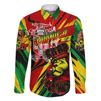 Jamaica Lion Family Matching Long Sleeve Bodycon Dress and Hawaiian Shirt Coat Of Arms Rastafarianism