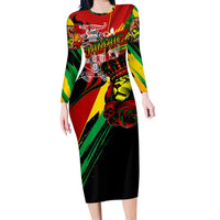 Jamaica Lion Family Matching Long Sleeve Bodycon Dress and Hawaiian Shirt Coat Of Arms Rastafarianism