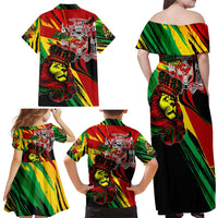 Jamaica Lion Family Matching Off Shoulder Maxi Dress and Hawaiian Shirt Coat Of Arms Rastafarianism