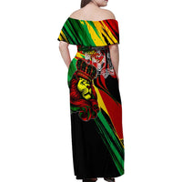 Jamaica Lion Family Matching Off Shoulder Maxi Dress and Hawaiian Shirt Coat Of Arms Rastafarianism