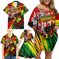 Jamaica Lion Family Matching Off Shoulder Short Dress and Hawaiian Shirt Coat Of Arms Rastafarianism