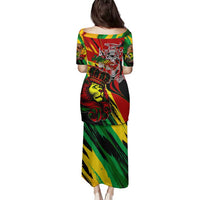 Jamaica Lion Family Matching Puletasi and Hawaiian Shirt Coat Of Arms Rastafarianism