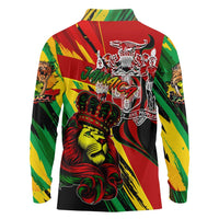 Jamaica Lion Long Sleeve Polo Shirt Coat Of Arms Rastafarianism