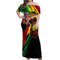 Jamaica Lion Off Shoulder Maxi Dress Coat Of Arms Rastafarianism