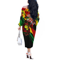 Jamaica Lion Off The Shoulder Long Sleeve Dress Coat Of Arms Rastafarianism