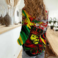Jamaica Lion Women Casual Shirt Coat Of Arms Rastafarianism