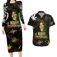 King Of Reggae Couples Matching Long Sleeve Bodycon Dress and Hawaiian Shirt Legend Bob Peace and Love