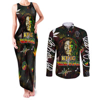 King Of Reggae Couples Matching Tank Maxi Dress and Long Sleeve Button Shirt Legend Bob Peace and Love