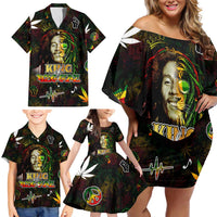 King Of Reggae Family Matching Off Shoulder Short Dress and Hawaiian Shirt Legend Bob Peace and Love