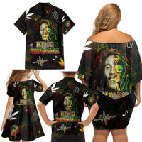 King Of Reggae Family Matching Off Shoulder Short Dress and Hawaiian Shirt Legend Bob Peace and Love