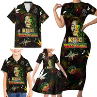 King Of Reggae Family Matching Short Sleeve Bodycon Dress and Hawaiian Shirt Legend Bob Peace and Love