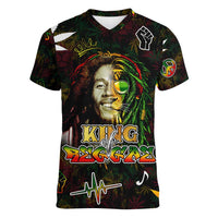 King Of Reggae Women V-Neck T-Shirt Legend Bob Peace and Love