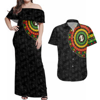 Adinkra Symbols Couples Matching Off Shoulder Maxi Dress and Hawaiian Shirt African Culture - Wonder Print Shop
