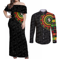 Adinkra Symbols Couples Matching Off Shoulder Maxi Dress and Long Sleeve Button Shirts African Culture - Wonder Print Shop