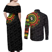 Adinkra Symbols Couples Matching Off Shoulder Maxi Dress and Long Sleeve Button Shirts African Culture - Wonder Print Shop