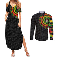Adinkra Symbols Couples Matching Summer Maxi Dress and Long Sleeve Button Shirts African Culture - Wonder Print Shop