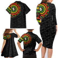 Adinkra Symbols Family Matching Long Sleeve Bodycon Dress and Hawaiian Shirt African Culture - Wonder Print Shop