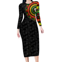 Adinkra Symbols Family Matching Long Sleeve Bodycon Dress and Hawaiian Shirt African Culture - Wonder Print Shop