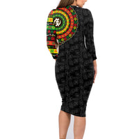 Adinkra Symbols Family Matching Long Sleeve Bodycon Dress and Hawaiian Shirt African Culture - Wonder Print Shop