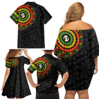 Adinkra Symbols Family Matching Off Shoulder Short Dress and Hawaiian Shirt African Culture - Wonder Print Shop