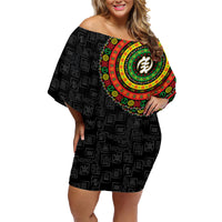 Adinkra Symbols Family Matching Off Shoulder Short Dress and Hawaiian Shirt African Culture - Wonder Print Shop