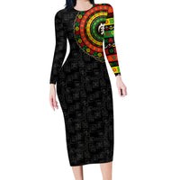 Adinkra Symbols Long Sleeve Bodycon Dress African Culture - Wonder Print Shop