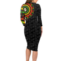 Adinkra Symbols Long Sleeve Bodycon Dress African Culture - Wonder Print Shop