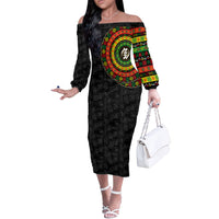 Adinkra Symbols Off The Shoulder Long Sleeve Dress African Culture - Wonder Print Shop