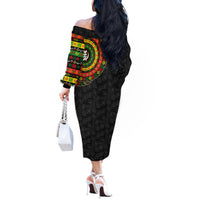Adinkra Symbols Off The Shoulder Long Sleeve Dress African Culture - Wonder Print Shop