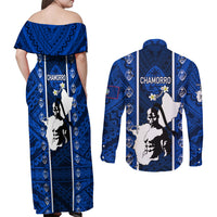 Guam Chamorro Warrior Couples Matching Off Shoulder Maxi Dress and Long Sleeve Button Shirts Traditional Tribal Patterns - Wonder Print Shop