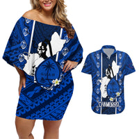 Guam Chamorro Warrior Couples Matching Off Shoulder Short Dress and Hawaiian Shirt Traditional Tribal Patterns - Wonder Print Shop