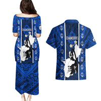 Guam Chamorro Warrior Couples Matching Puletasi Dress and Hawaiian Shirt Traditional Tribal Patterns - Wonder Print Shop